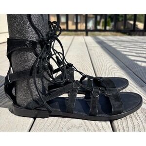 Frye Ruth Gladiator Sandals Women's 8.5M Black Leather Strappy Lace Up Shoes